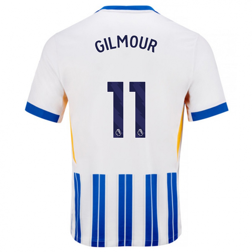 Kandiny Enfant Maillot Billy Gilmour #11 Blanc Bleu À Rayures Fines Tenues Domicile 2024/25 T-Shirt