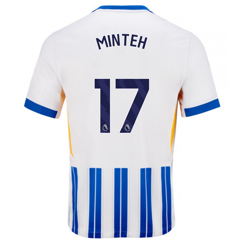 Kandiny Enfant Maillot Yankuba Minteh #17 Blanc Bleu À Rayures Fines Tenues Domicile 2024/25 T-Shirt