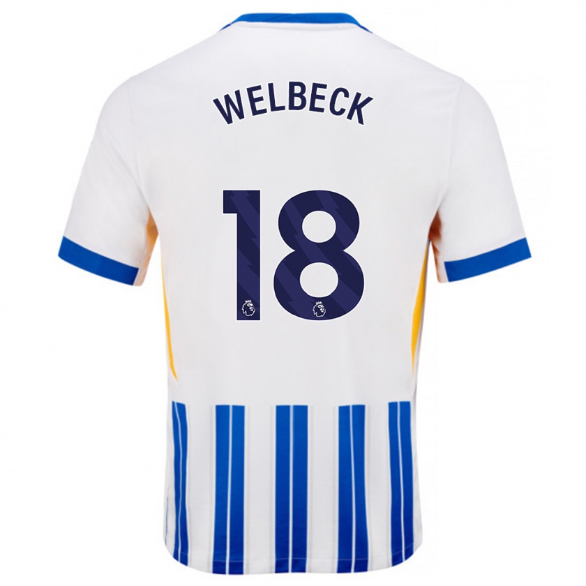 Kandiny Enfant Maillot Danny Welbeck #18 Blanc Bleu À Rayures Fines Tenues Domicile 2024/25 T-Shirt