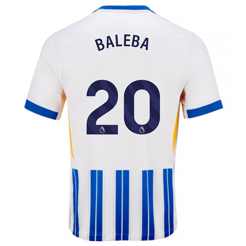 Kandiny Enfant Maillot Carlos Baleba #20 Blanc Bleu À Rayures Fines Tenues Domicile 2024/25 T-Shirt