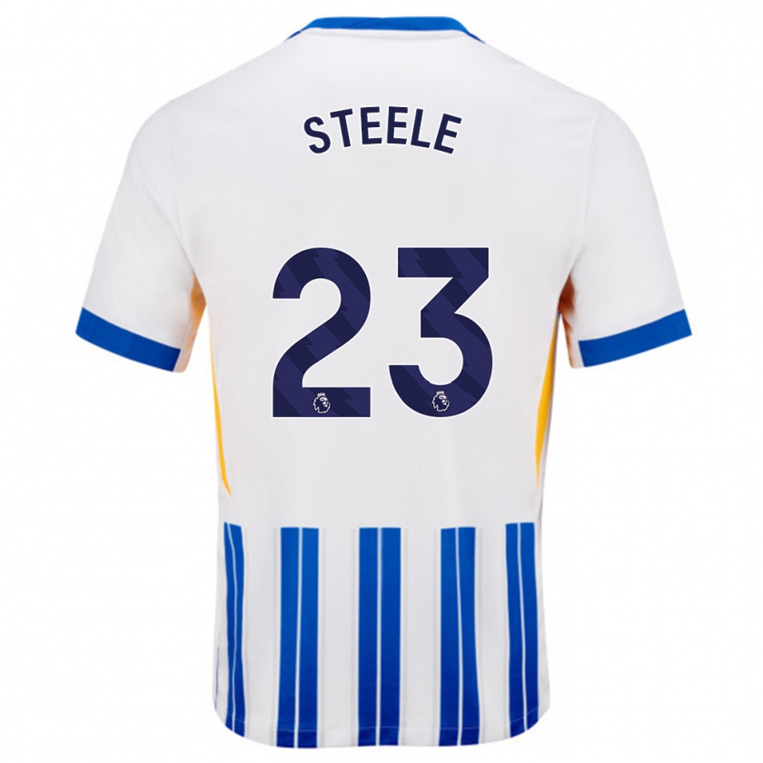 Kandiny Enfant Maillot Jason Steele #23 Blanc Bleu À Rayures Fines Tenues Domicile 2024/25 T-Shirt