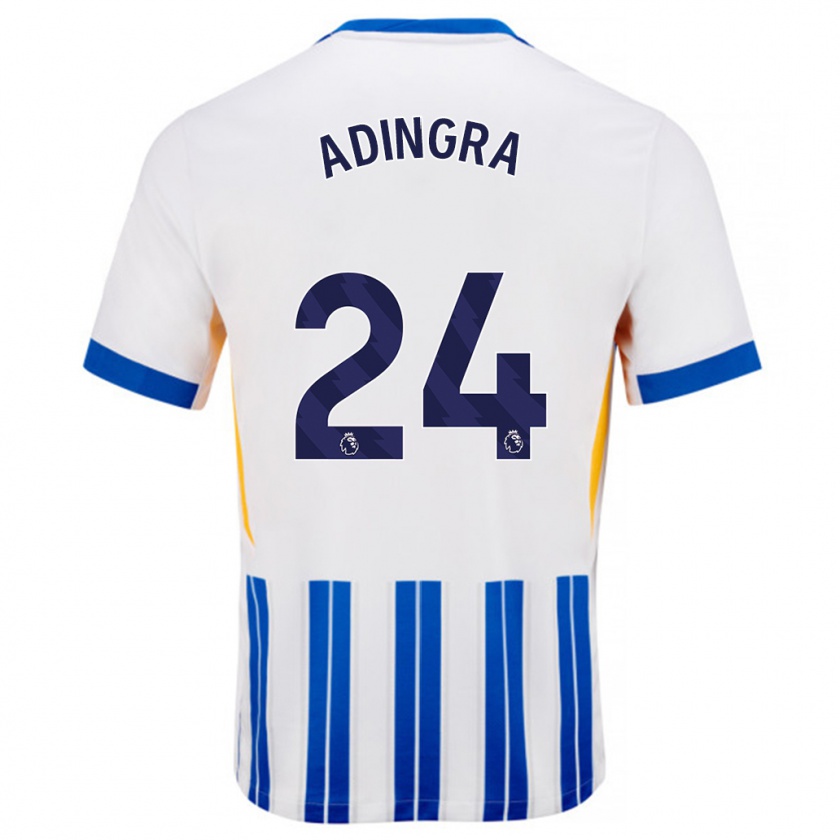 Kandiny Enfant Maillot Simon Adingra #24 Blanc Bleu À Rayures Fines Tenues Domicile 2024/25 T-Shirt