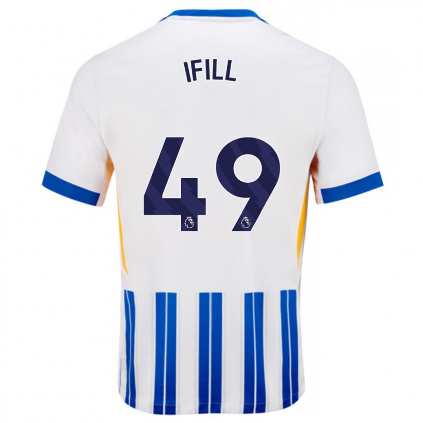 Kandiny Enfant Maillot Marcus Ifill #49 Blanc Bleu À Rayures Fines Tenues Domicile 2024/25 T-Shirt