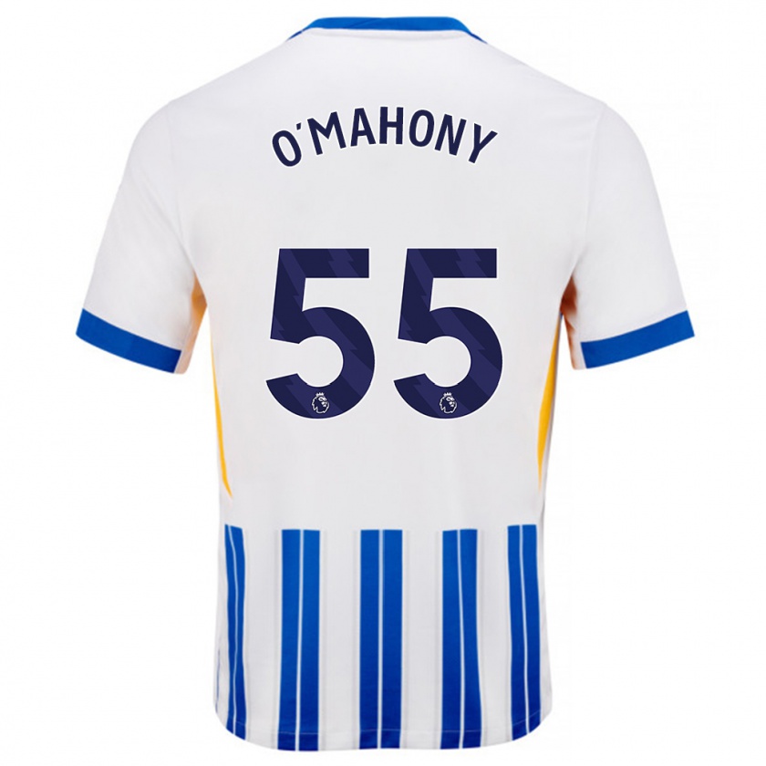 Kandiny Enfant Maillot Mark O'mahony #55 Blanc Bleu À Rayures Fines Tenues Domicile 2024/25 T-Shirt