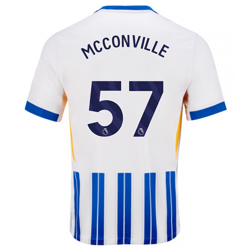 Kandiny Enfant Maillot Ruairi Mcconville #57 Blanc Bleu À Rayures Fines Tenues Domicile 2024/25 T-Shirt