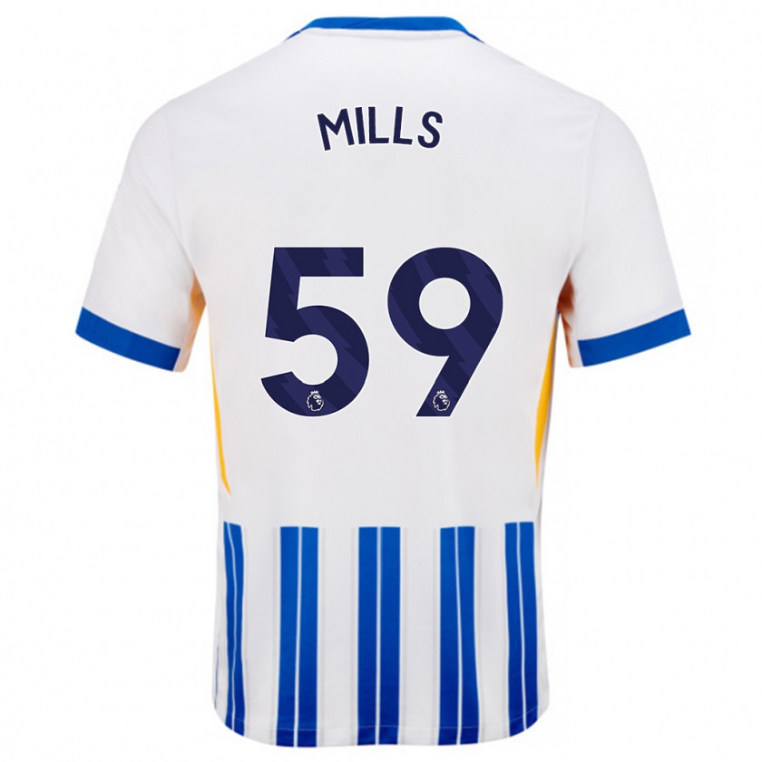 Kandiny Enfant Maillot Harry Mills #59 Blanc Bleu À Rayures Fines Tenues Domicile 2024/25 T-Shirt