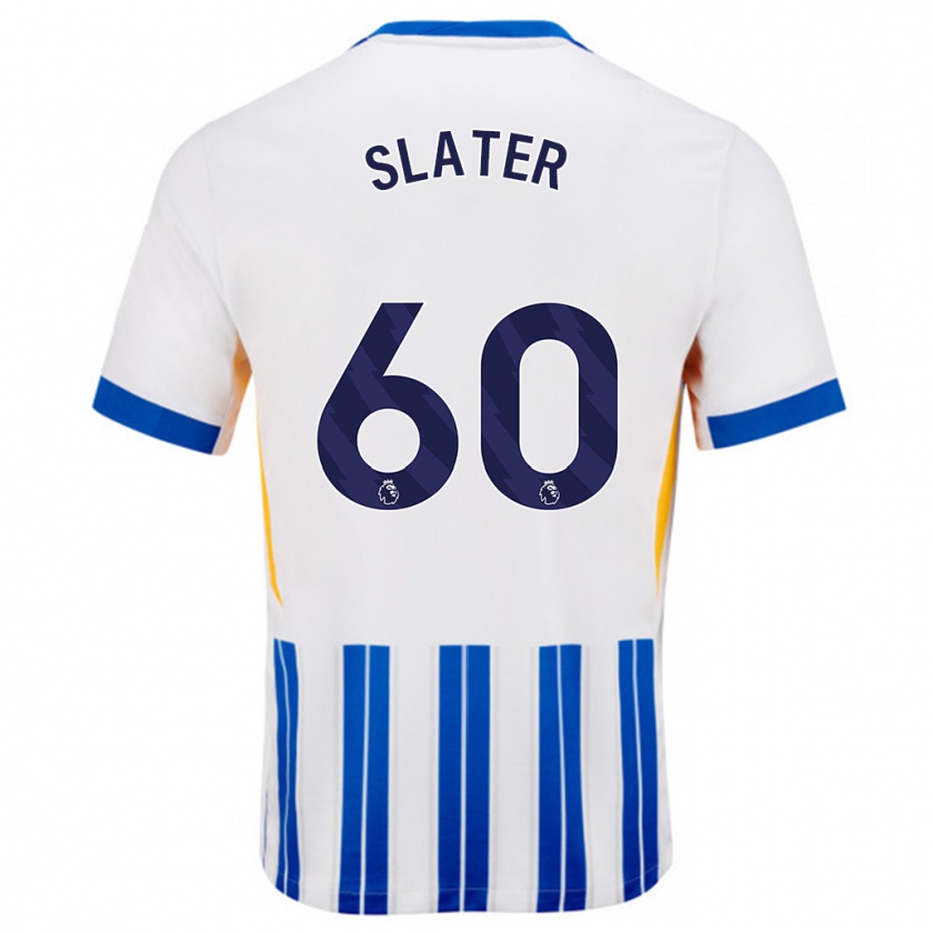 Kandiny Enfant Maillot Jacob Slater #60 Blanc Bleu À Rayures Fines Tenues Domicile 2024/25 T-Shirt