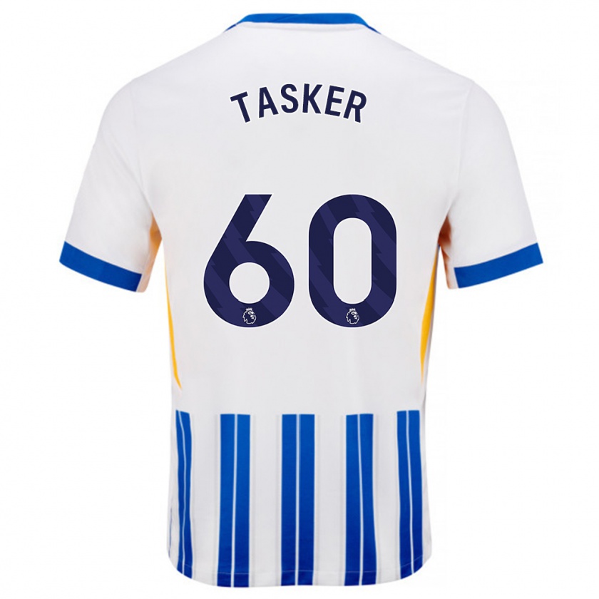 Kandiny Enfant Maillot Charlie Tasker #60 Blanc Bleu À Rayures Fines Tenues Domicile 2024/25 T-Shirt