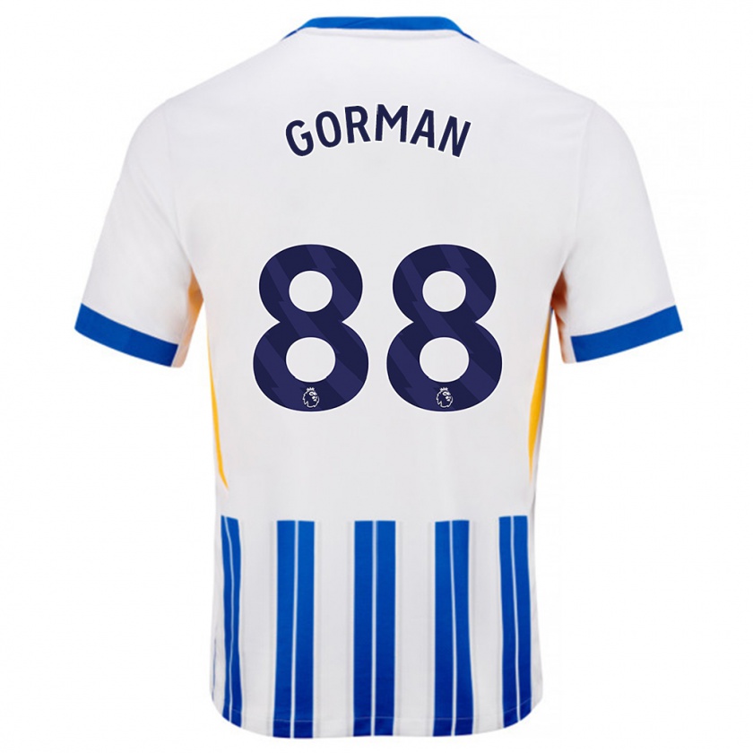 Kandiny Enfant Maillot Ronnie Gorman #88 Blanc Bleu À Rayures Fines Tenues Domicile 2024/25 T-Shirt