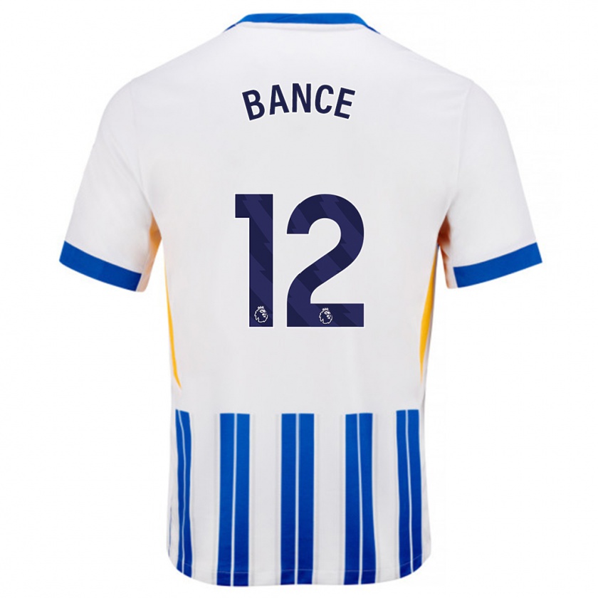 Kandiny Enfant Maillot Libby Bance #12 Blanc Bleu À Rayures Fines Tenues Domicile 2024/25 T-Shirt