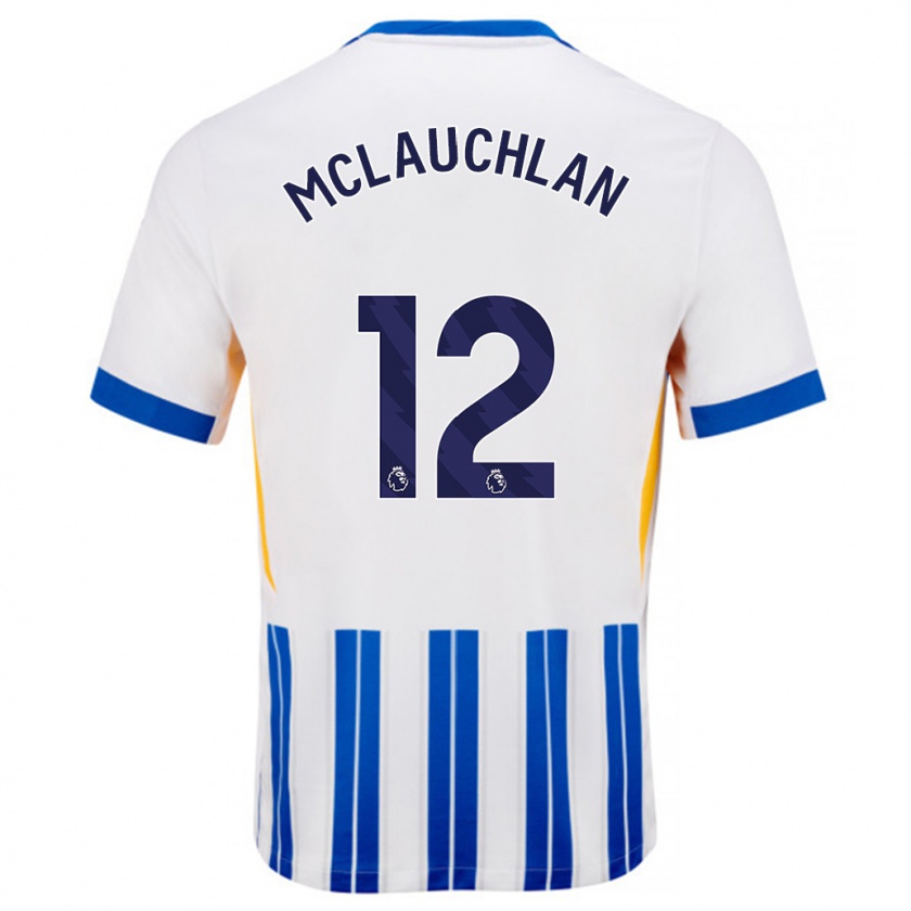 Kandiny Enfant Maillot Rachel Mclauchlan #12 Blanc Bleu À Rayures Fines Tenues Domicile 2024/25 T-Shirt