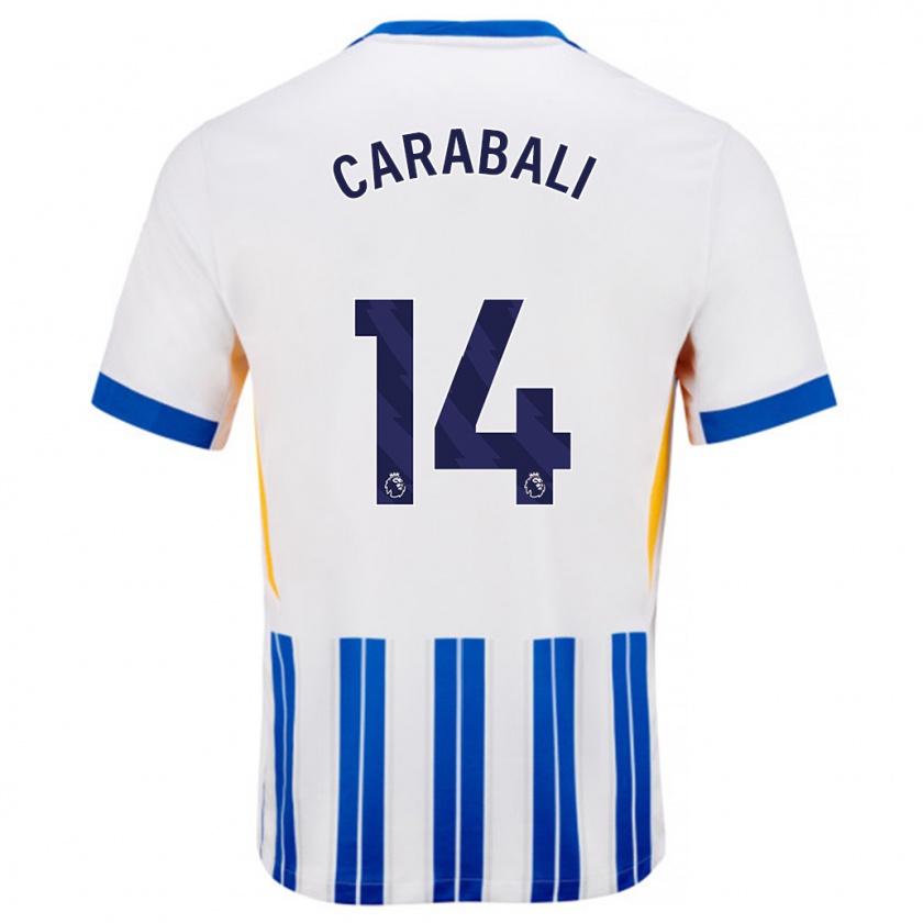 Kandiny Enfant Maillot Jorelyn Carabalí #14 Blanc Bleu À Rayures Fines Tenues Domicile 2024/25 T-Shirt