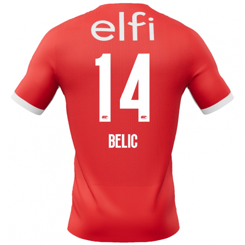 Kandiny Enfant Maillot Kristijan Belic #14 Rouge Blanc Tenues Domicile 2024/25 T-Shirt