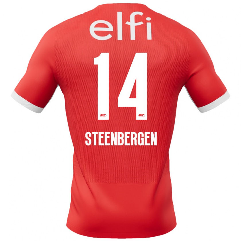 Kandiny Enfant Maillot Thom Steenbergen #14 Rouge Blanc Tenues Domicile 2024/25 T-Shirt