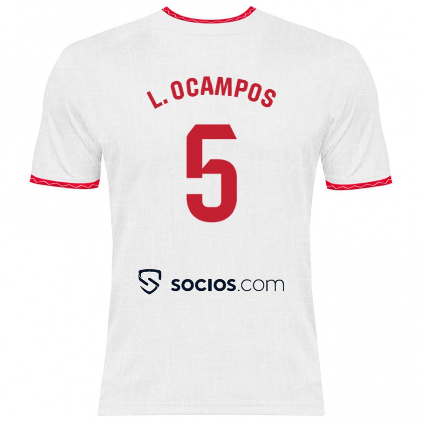 Kandiny Enfant Maillot Lucas Ocampos #5 Blanc Rouge Tenues Domicile 2024/25 T-Shirt