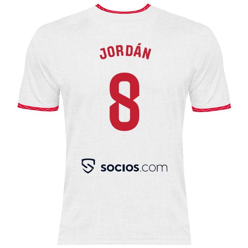 Kandiny Enfant Maillot Joan Jordán #8 Blanc Rouge Tenues Domicile 2024/25 T-Shirt