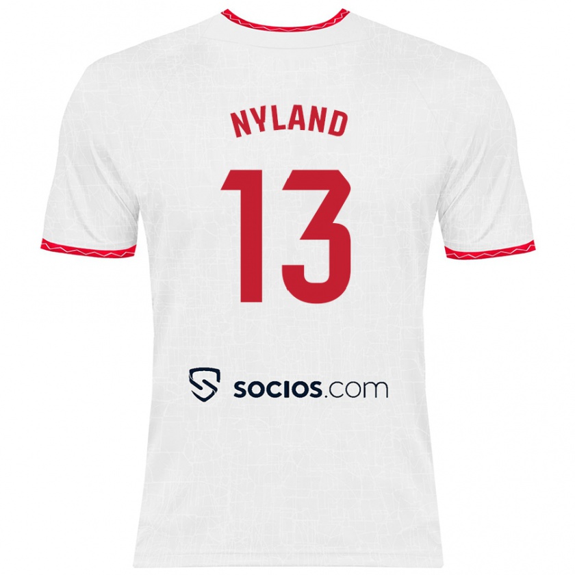 Kandiny Enfant Maillot Ørjan Nyland #13 Blanc Rouge Tenues Domicile 2024/25 T-Shirt