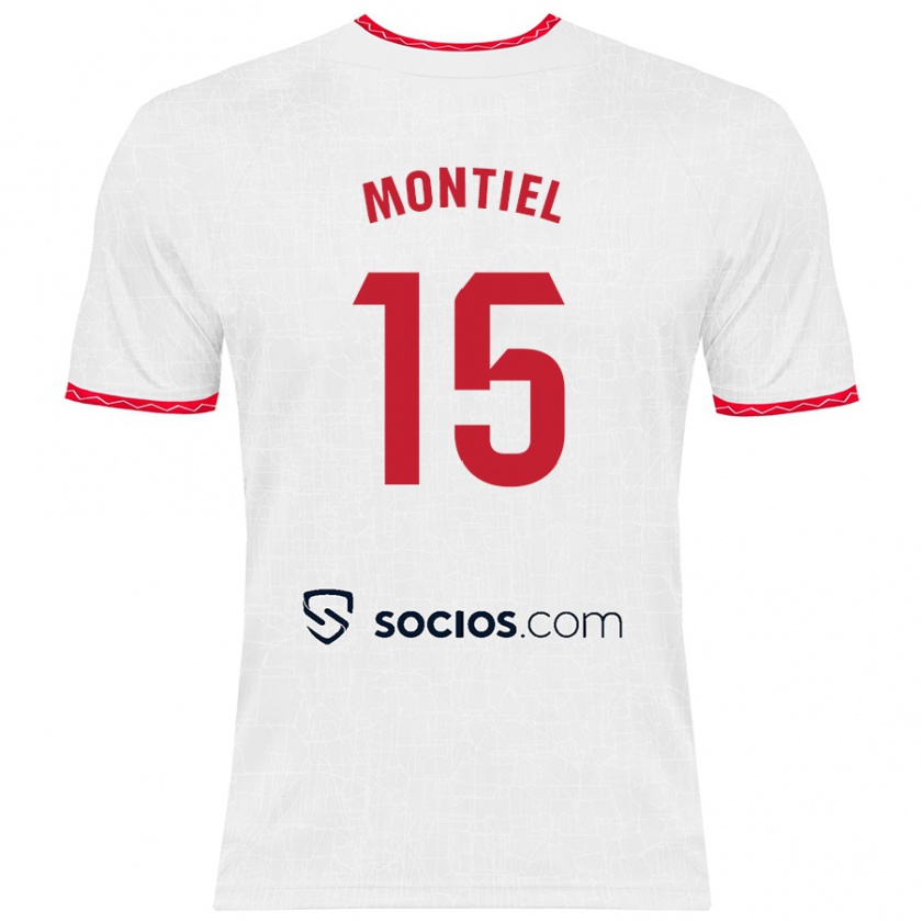 Kandiny Enfant Maillot Gonzalo Montiel #15 Blanc Rouge Tenues Domicile 2024/25 T-Shirt