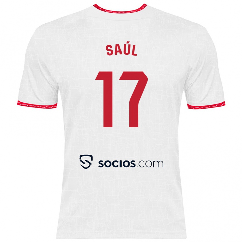 Kandiny Enfant Maillot Saúl Ñíguez #17 Blanc Rouge Tenues Domicile 2024/25 T-Shirt