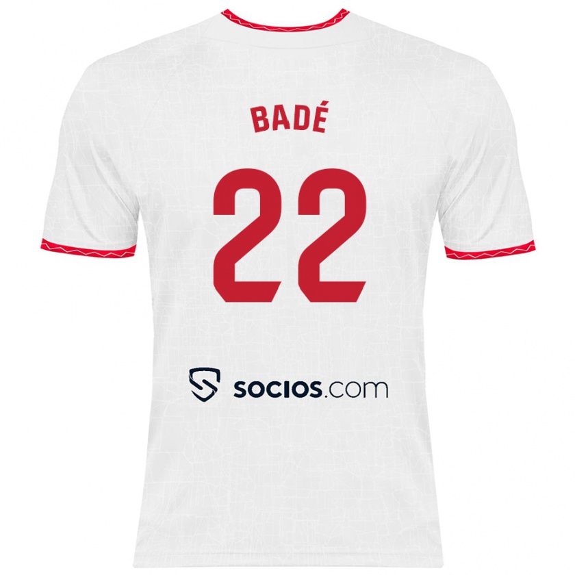 Kandiny Enfant Maillot Loïc Badé #22 Blanc Rouge Tenues Domicile 2024/25 T-Shirt