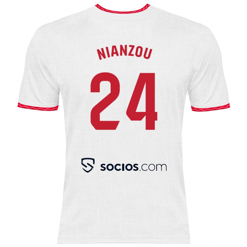 Kandiny Enfant Maillot Tanguy Nianzou #24 Blanc Rouge Tenues Domicile 2024/25 T-Shirt