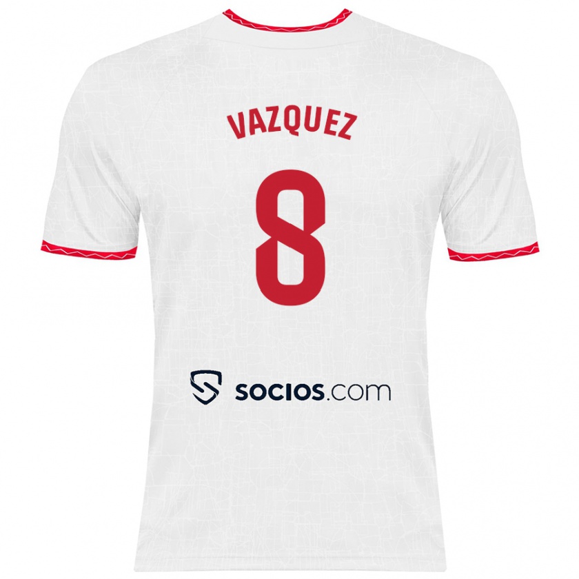 Kandiny Enfant Maillot Manolo Vázquez #8 Blanc Rouge Tenues Domicile 2024/25 T-Shirt