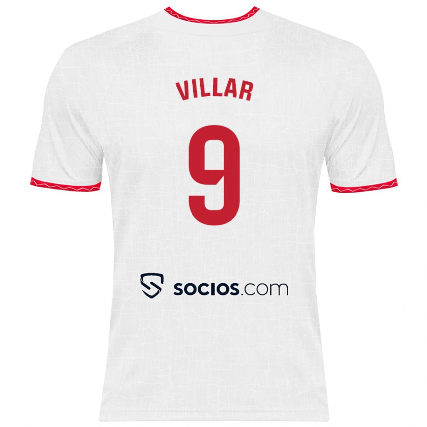 Kandiny Enfant Maillot Iker Villar #9 Blanc Rouge Tenues Domicile 2024/25 T-Shirt