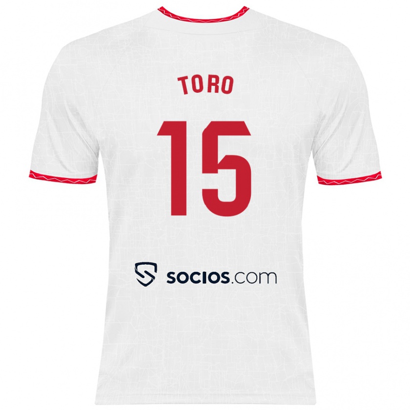 Kandiny Enfant Maillot Juanan Toro #15 Blanc Rouge Tenues Domicile 2024/25 T-Shirt