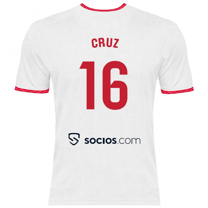 Kandiny Enfant Maillot Jesús Cruz #16 Blanc Rouge Tenues Domicile 2024/25 T-Shirt