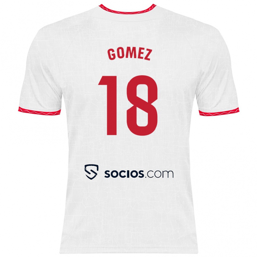 Kandiny Enfant Maillot Raúl Gómez #18 Blanc Rouge Tenues Domicile 2024/25 T-Shirt