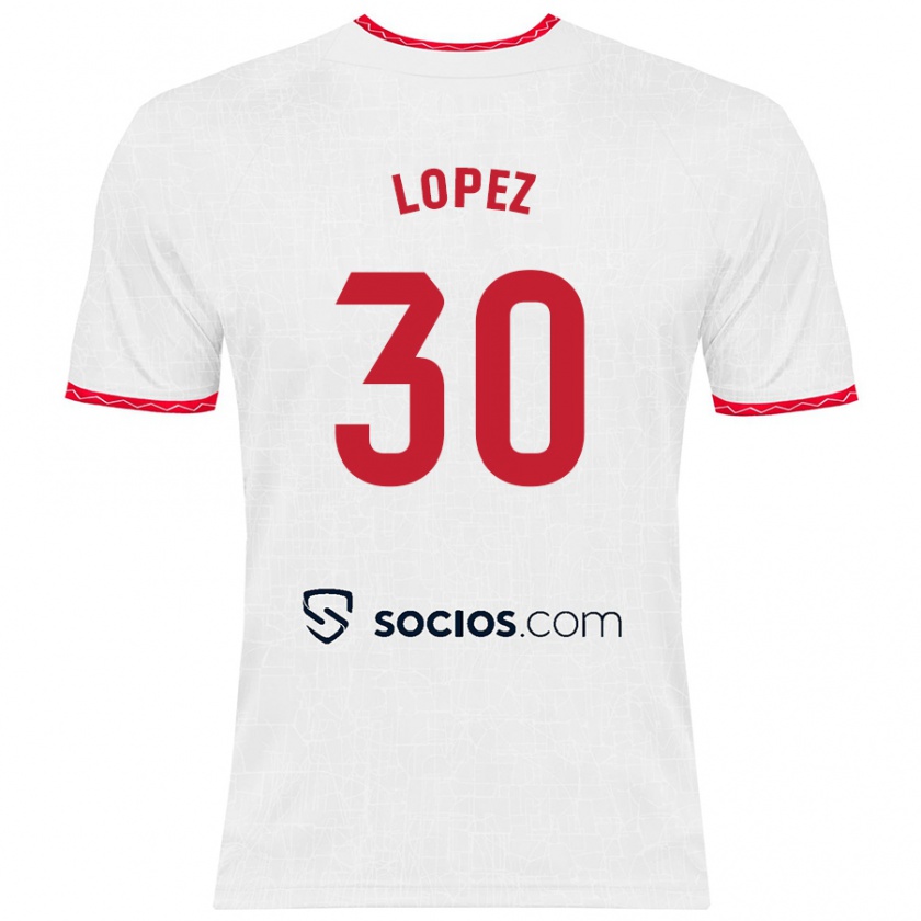 Kandiny Enfant Maillot Alba López #30 Blanc Rouge Tenues Domicile 2024/25 T-Shirt