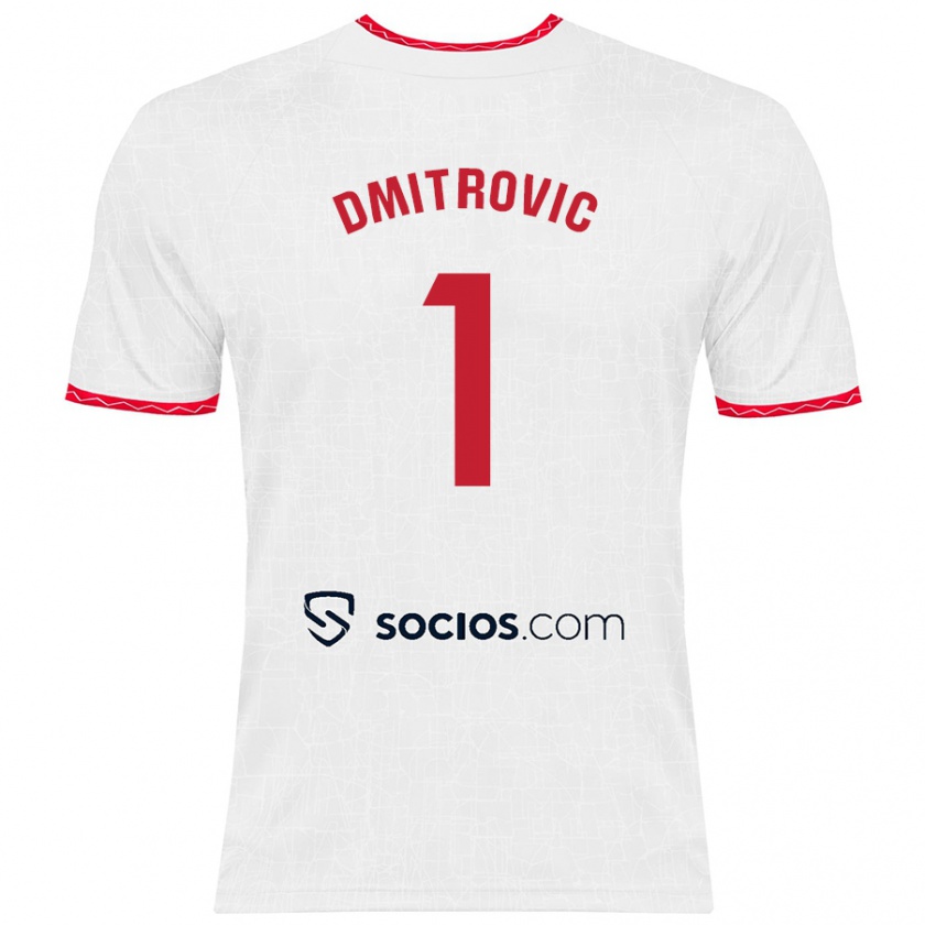 Kandiny Enfant Maillot Marko Dmitrović #1 Blanc Rouge Tenues Domicile 2024/25 T-Shirt