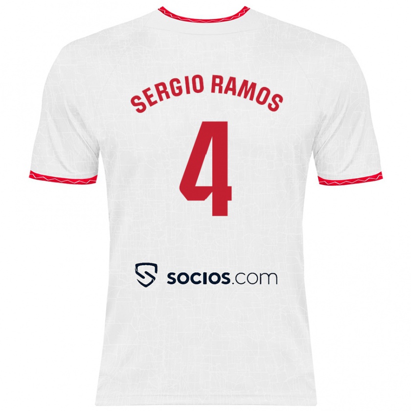 Kandiny Enfant Maillot Sergio Ramos #4 Blanc Rouge Tenues Domicile 2024/25 T-Shirt