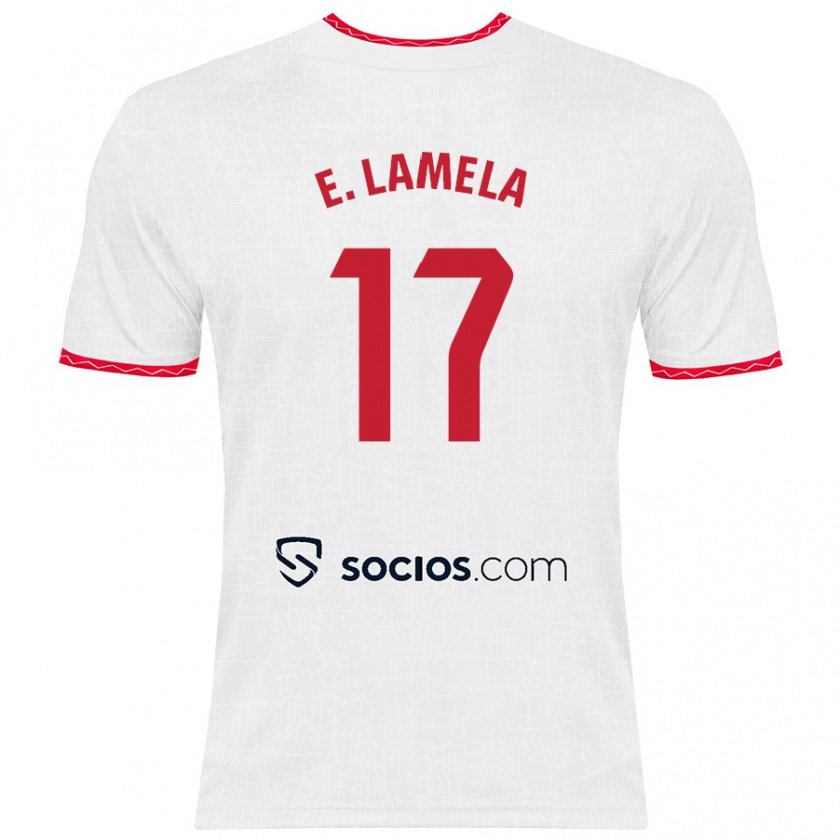 Kandiny Enfant Maillot Erik Lamela #17 Blanc Rouge Tenues Domicile 2024/25 T-Shirt