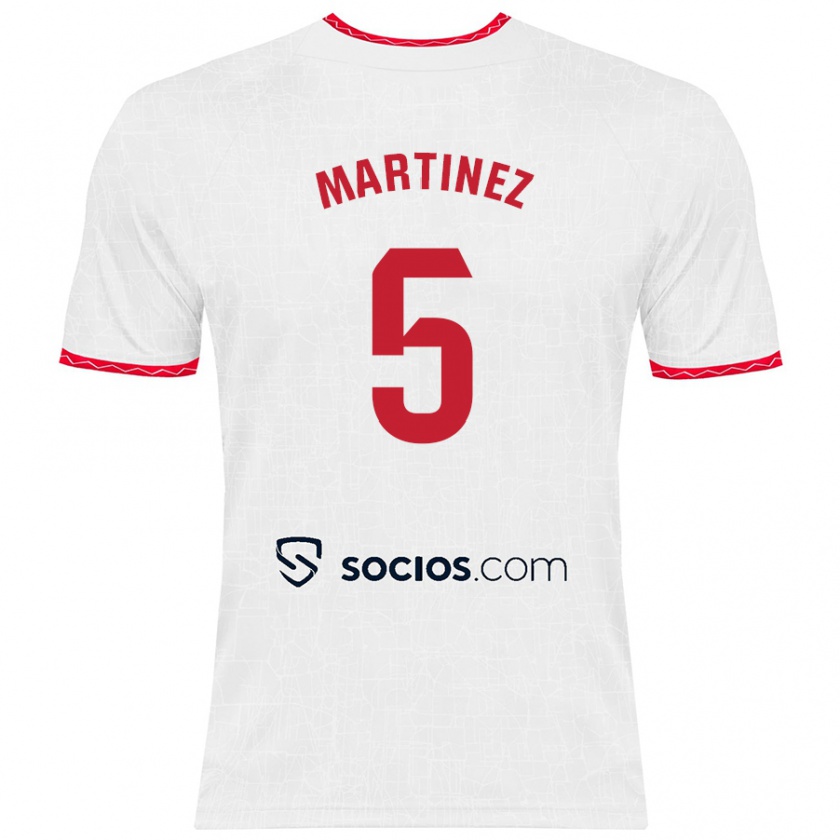 Kandiny Enfant Maillot Sergio Martínez #5 Blanc Rouge Tenues Domicile 2024/25 T-Shirt