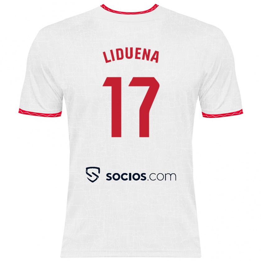 Kandiny Enfant Maillot Daniel Lidueña #17 Blanc Rouge Tenues Domicile 2024/25 T-Shirt