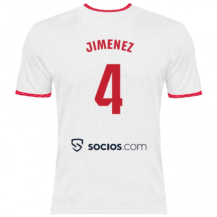 Kandiny Enfant Maillot Diego Jiménez #4 Blanc Rouge Tenues Domicile 2024/25 T-Shirt