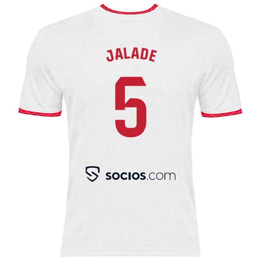 Kandiny Enfant Maillot Robert Jalade #5 Blanc Rouge Tenues Domicile 2024/25 T-Shirt