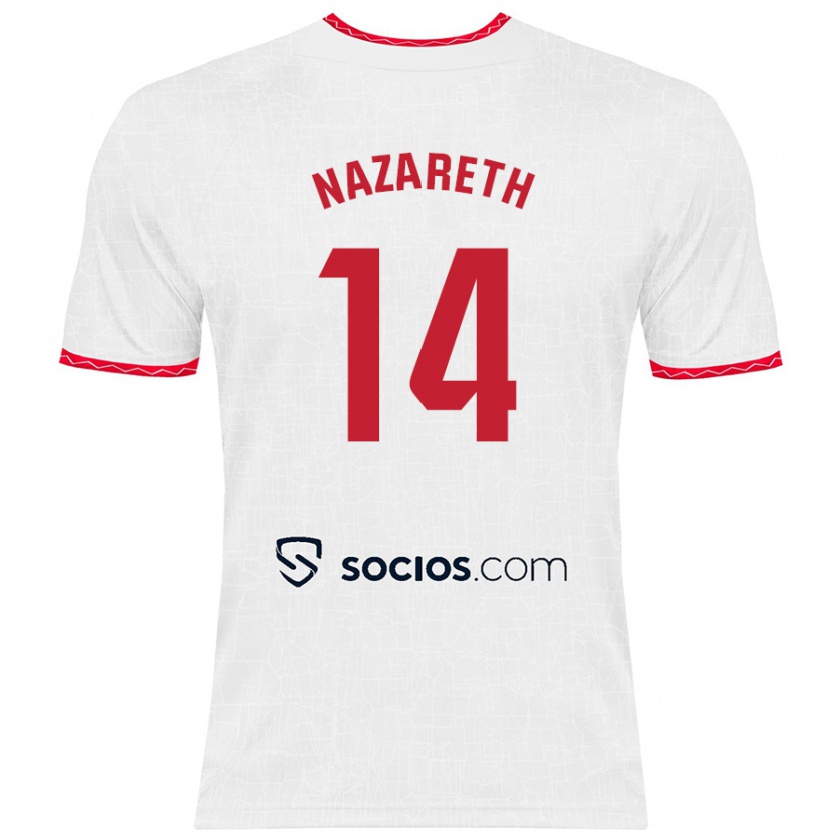 Kandiny Enfant Maillot Nazaret Martín #14 Blanc Rouge Tenues Domicile 2024/25 T-Shirt