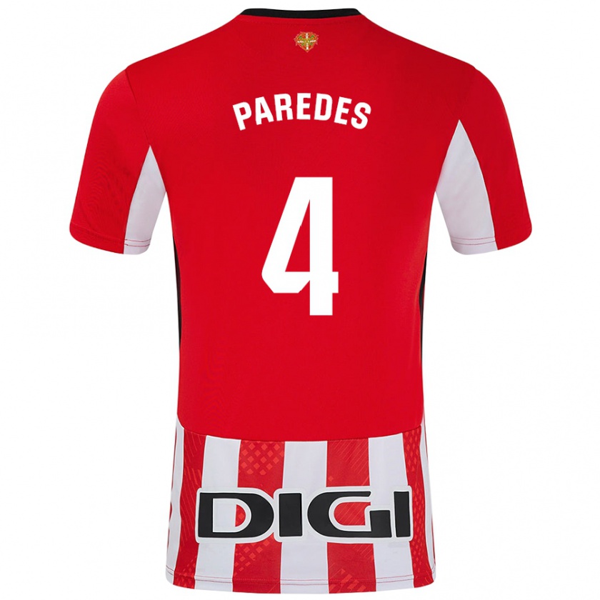 Kandiny Enfant Maillot Aitor Paredes #4 Rouge Blanc Tenues Domicile 2024/25 T-Shirt