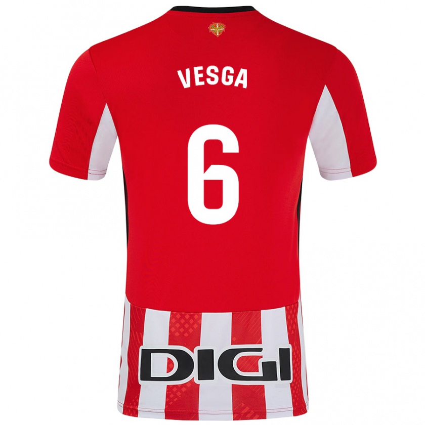 Kandiny Enfant Maillot Mikel Vesga #6 Rouge Blanc Tenues Domicile 2024/25 T-Shirt