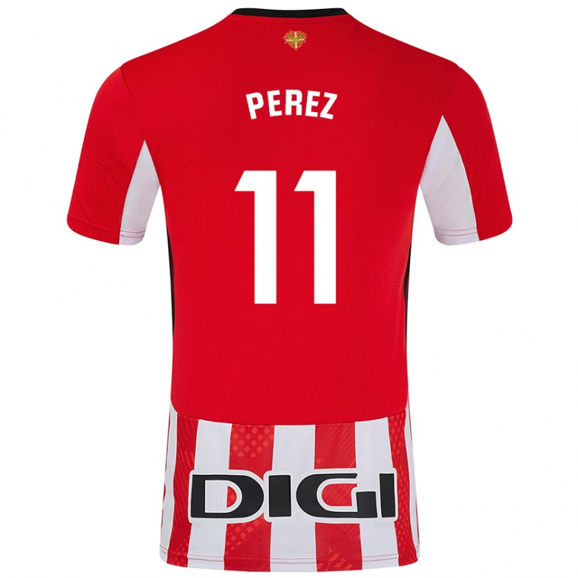 Kandiny Enfant Maillot Adrián Pérez #11 Rouge Blanc Tenues Domicile 2024/25 T-Shirt