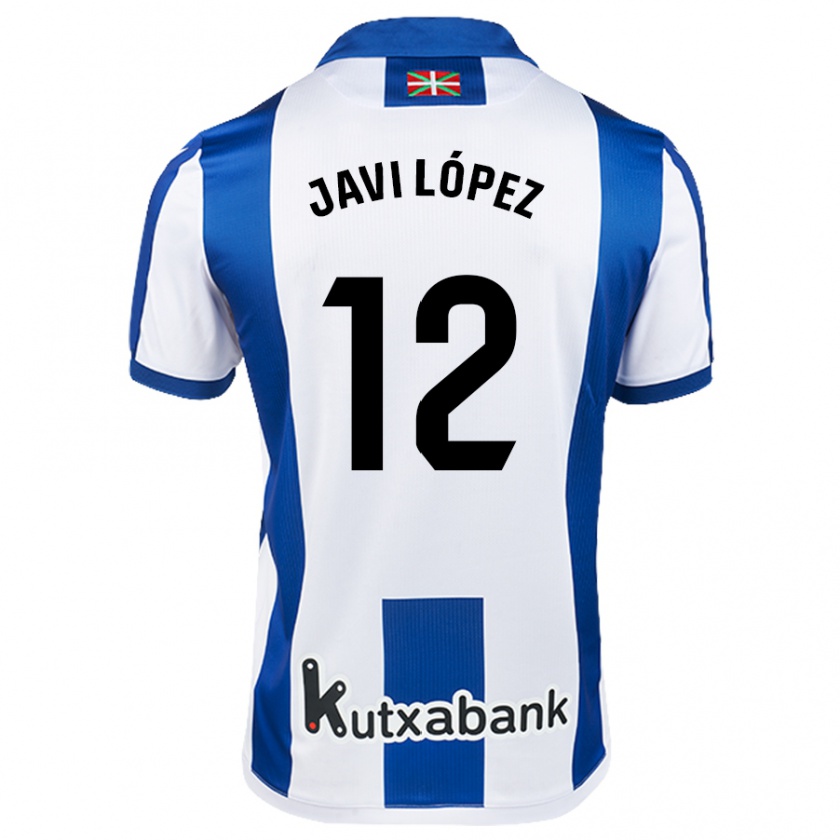 Kandiny Enfant Maillot Javi López #12 Blanc Bleu Tenues Domicile 2024/25 T-Shirt