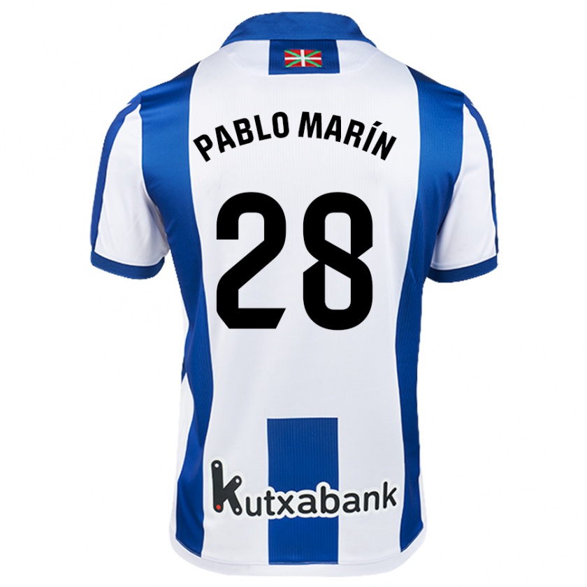 Kandiny Enfant Maillot Pablo Marín #28 Blanc Bleu Tenues Domicile 2024/25 T-Shirt