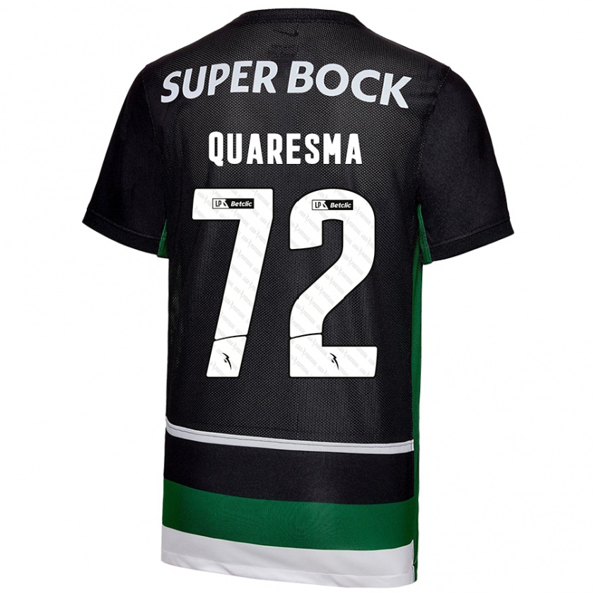 Kandiny Enfant Maillot Eduardo Quaresma #72 Noir Blanc Vert Tenues Domicile 2024/25 T-Shirt