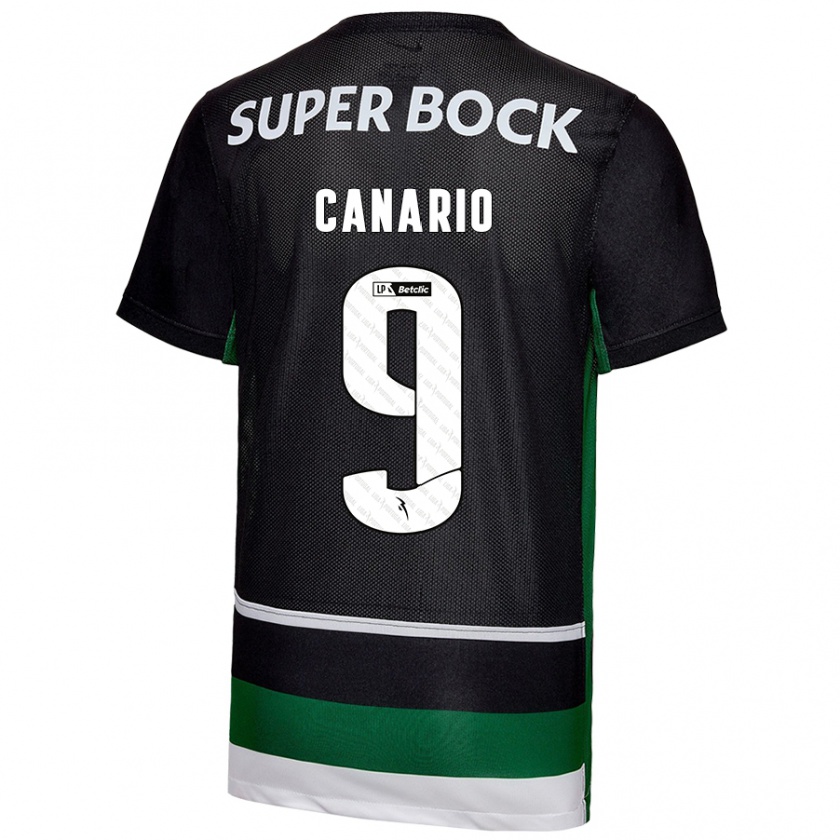 Kandiny Enfant Maillot Francisco Canário #9 Noir Blanc Vert Tenues Domicile 2024/25 T-Shirt