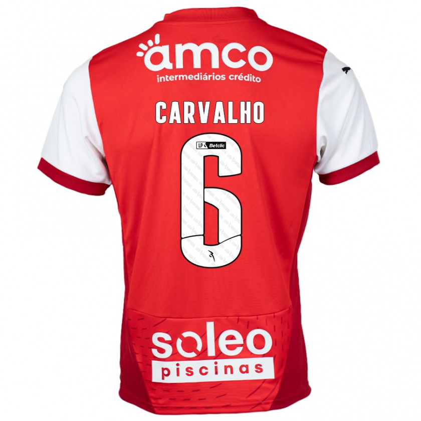 Kandiny Enfant Maillot Vitor Carvalho #6 Rouge Blanc Tenues Domicile 2024/25 T-Shirt