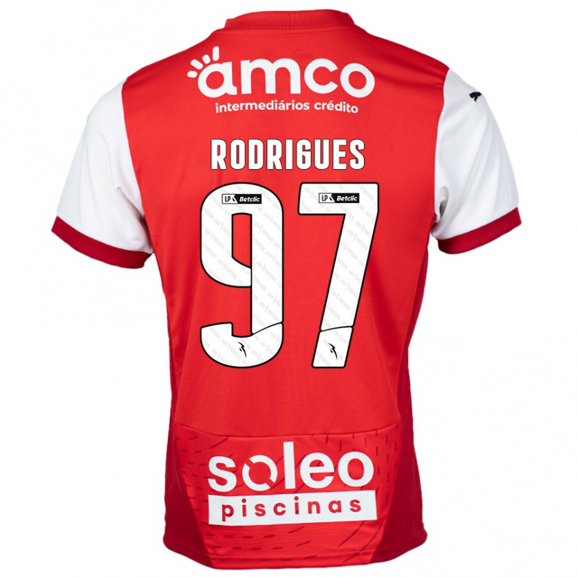 Kandiny Enfant Maillot Dinis Rodrigues #97 Rouge Blanc Tenues Domicile 2024/25 T-Shirt