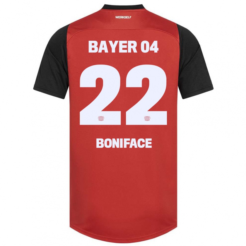 Kandiny Enfant Maillot Victor Boniface #22 Rouge Noir Tenues Domicile 2024/25 T-Shirt