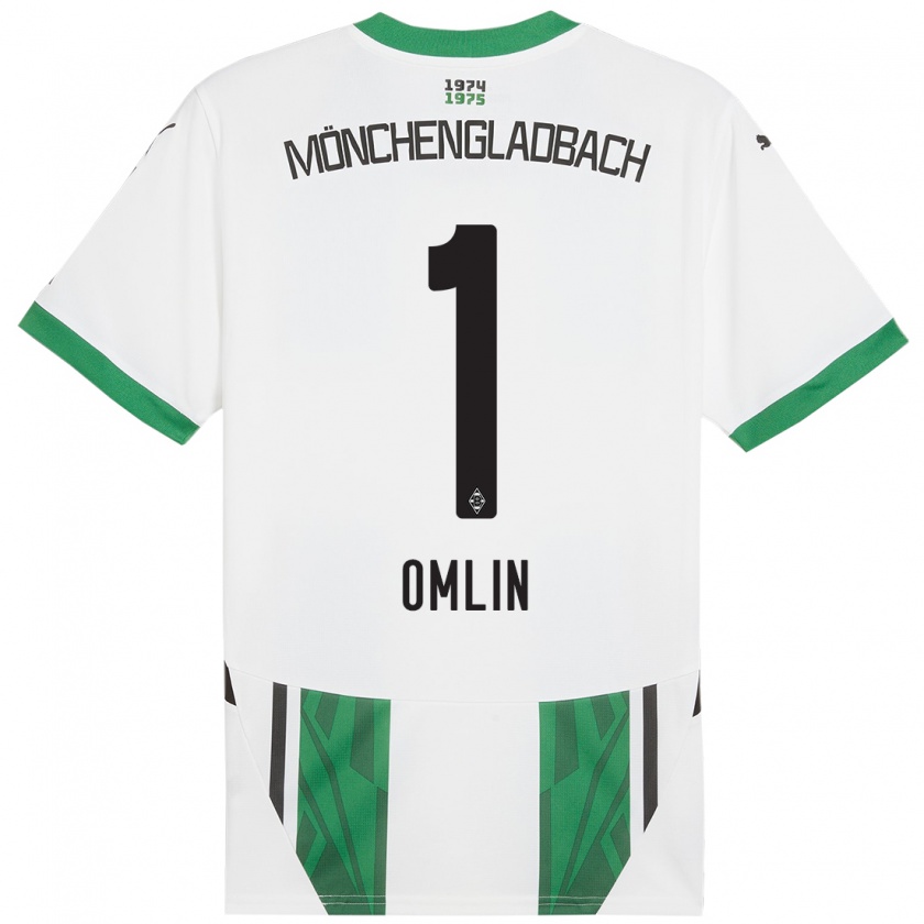 Kandiny Enfant Maillot Jonas Omlin #1 Blanc Vert Tenues Domicile 2024/25 T-Shirt